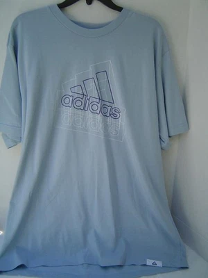 NOVA CAMISA MASCULINA ADIDAS AZUL CLARO COM LOGOTIPO ROXO+BRANCO TAMANHO G NOVA COM ETIQUETAS - Imagem 1 de 4