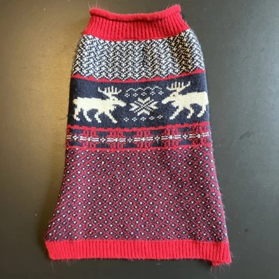 Fabdog Dog sweater size L Knit Intarsia Moose (washed) Repaired W Leash Hole - Image 1 of 4