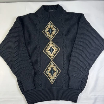 Vintage Generra Men’s Collection Knit Sweater Small Geometric Black 100% Cotton - Image 1 of 4