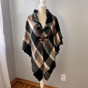 Poncho con capa a cuadros Apt 9 para mujer talla única flecos botones de palanca acogedor otoño - Imagen 1 de 9