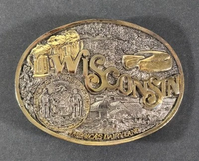 Montana Silversmiths Wisconsin 3.5" Belt Buckle Shiney Glossy Silver & Gold Tone - Image 1 of 4