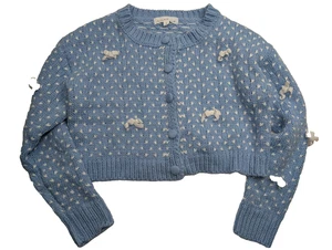 Anthropologie Threaded Leaf Cardigan Sweater Size S Cable Knit Embroidered Bows - Picture 1 of 9