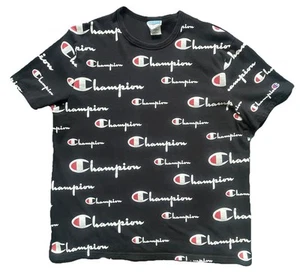 Camiseta Vintage Champion Para Hombre XL Negra Cuello Redondo Algodón Estampado Completo Camiseta - Imagen 1 de 7