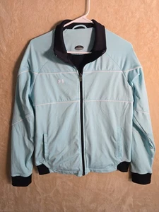 Under Armour Full Zip Jacket Womens Medium Light Blue Black Trim Stretch  204 - Picture 1 of 10