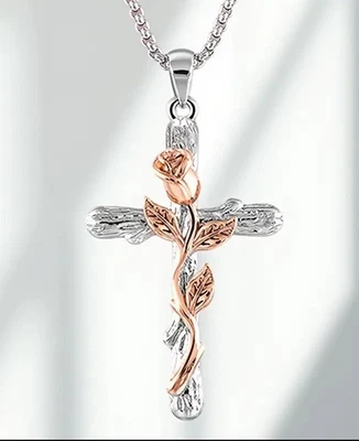 Collar de Moda Colgante Cruz Flor Dorado Rosa Precioso Regalo Plata NUEVO Foto 1 de 3