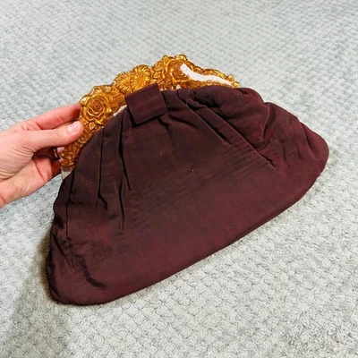 Vintage Gorgeous Lucite Floral Handle Chocolate Brown Clutch Bag  - Image 1 of 4