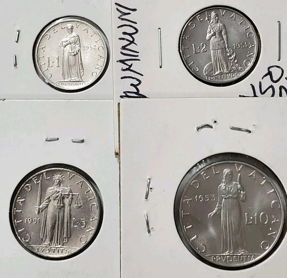 1951 To 1953 VATICAN CITY Set Of 4 Unc 1 2 5 10 LIRE Coin - Image 1 of 2