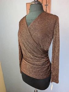 Vintage Metallic Kupfer Wickel Front Bluse, wunderschönes Langarm Oberteil - Bild 1 von 20