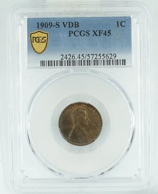1909-S VDB PCGS XF45 Lincoln Wheat Cent Penny - Image 1 of 3