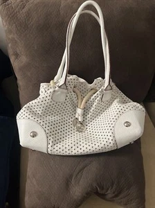 DOLCE & GABBANA White Perforated Leather Large Drawstring Shoulder Bag - Picture 1 of 12