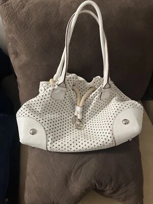 DOLCE & GABBANA White Perforated Leather Large Drawstring Shoulder Bag - Image 1 of 4
