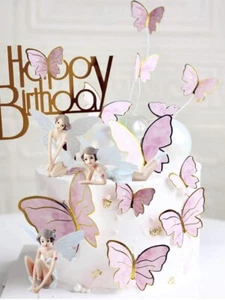 14 Pieces Cake Toppers/Decoration Set: 11 Butterflies, 3 Fairies - Picture 1 of 4