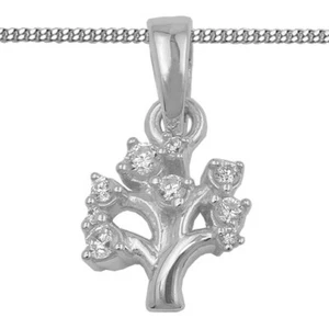Kinder Frauen Lebensbaum Anhänger Kette mit weißen Zirkonia aus Echt Silber 925 - Bild 1 von 6