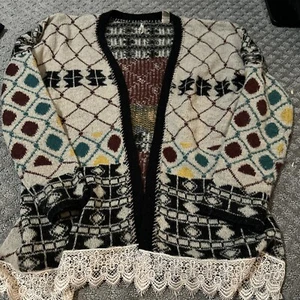 BKE Sweater Shaw Long Sleeve Womens Med Cardigan Woven Wool Lace Country - Picture 1 of 5