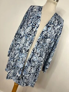 Chico's 3 Size XL Cardigan Sweater Lightweight Open Front White Blue Womens W1 - Picture 1 of 6