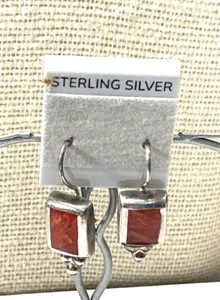 Orecchini argento sterling 925 pietra preziosa diaspro rosso Messico goccia traforata - Foto 1 di 3