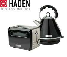 Haden Boston Black 2 Slice Toaster and 1.7 Litre Kettle Kitchen Accessory Set