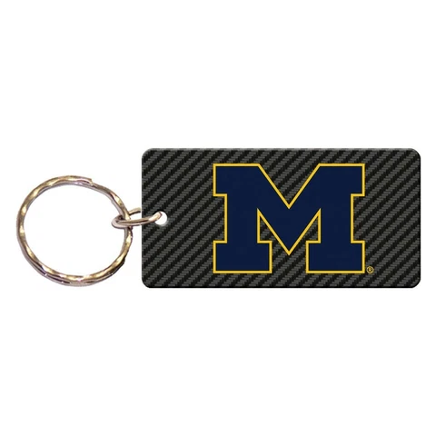 MICHIGAN WOLVERINES BLUE "M" CARBON RECTANGLE ACRYLIC KEY RING NEW WINCRAFT Cover