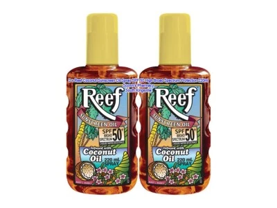 2 x Spray de aceite de protector solar de coco de arrecife FPS 50 protección de alto espectro amplio 220 ml Foto 1 de 4