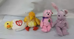 Ty Basket Beanies Chickie Eggbert Eggs Floppity Plush Lot 2001 2002 Stuffed - Picture 1 of 6