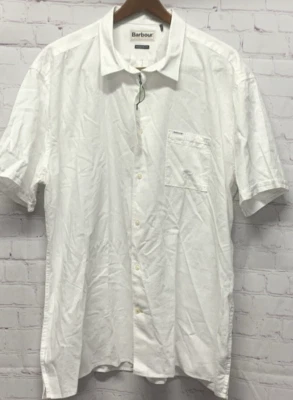 Barbour 2XL XXL 男式 Nelson 夏季衬衫短袖全新亚麻混纺白色 — 第 1/4 张图片