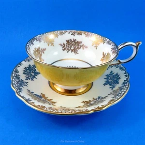 Gold Design on Beige with Bright Yellow Exterior Paragon Tea Cup and Saucer Set - Picture 1 of 4