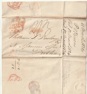 1824 RED LIMERICK MILEAGE PMK LETTER P CUSSEN TO Wm DARLING ASSURANCE IN DUBLIN - Picture 1 of 2