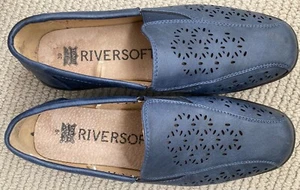 'RIVERSOFT' LADIES BLUE LEATHER LOOK SLIP ON SHOES~SZ 39 ~ EXC - Picture 1 of 6