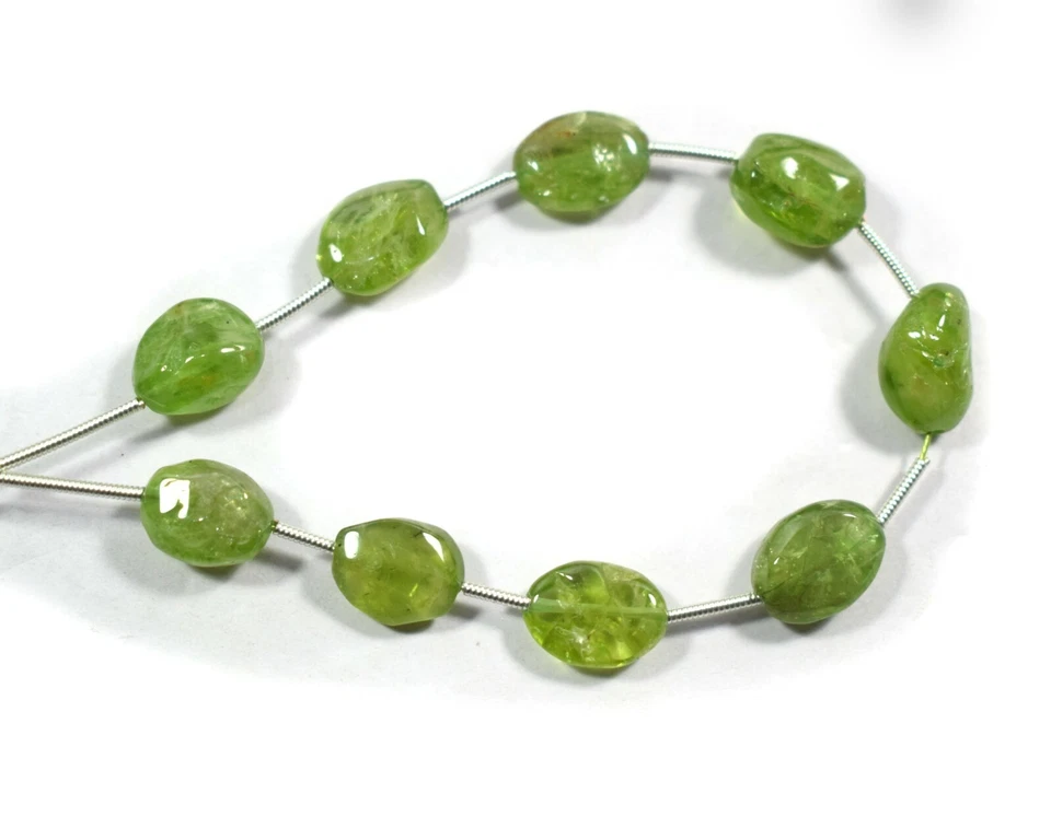 Natural Green Peridot Plain Oval Shape Gemstone Loose Beads 6"For Jewelry making - Image 1 of 3