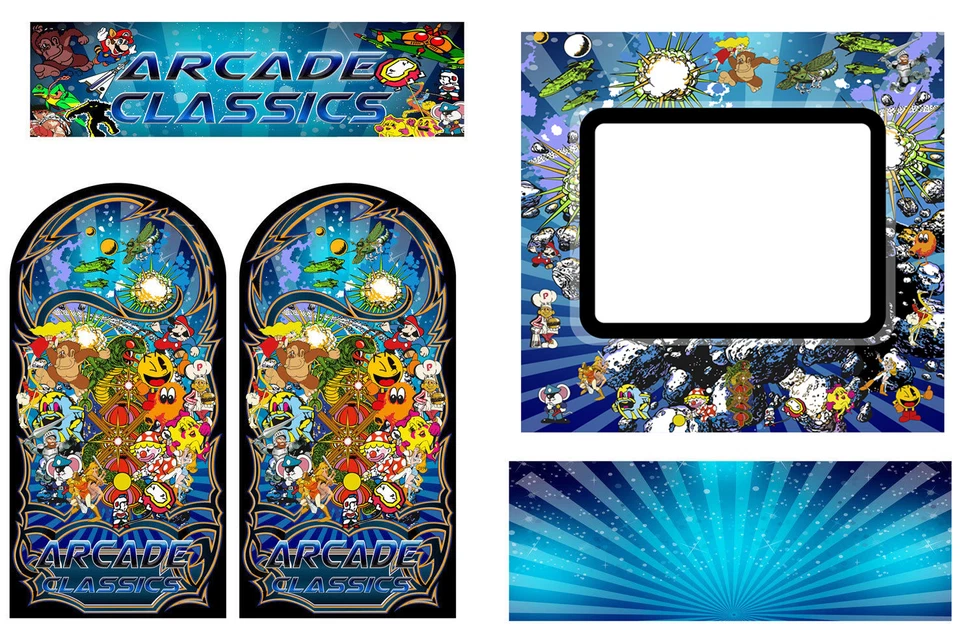 Set Arcade Classics Cabinet Graphics Bezel Marquee CPO Side Art Stickers - Image 1 of 1