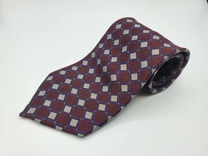 Claiborne Tie Silk Brown Blue White Squares Geometric Design L 58” W 3 3/4” - Picture 1 of 6
