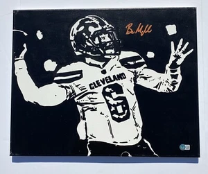 Beckett CLEVELAND BROWNS BAKER MAYFIELD SIGNED AUTOGRAPHED FOOTBALL CANVAS 16x20 - Picture 1 of 3