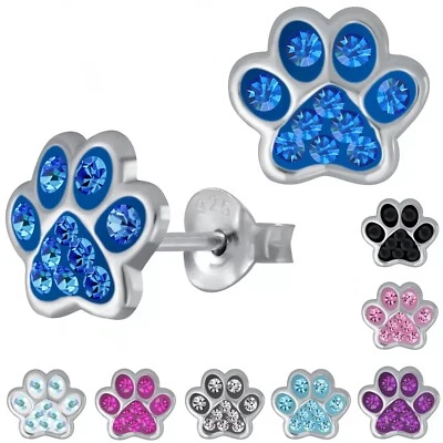 Zirkonia Pfötchen Ohrstecker 925 Silber Ohrringe Pfote Hund Katze Kinder Mädchen - Bild 1 von 2