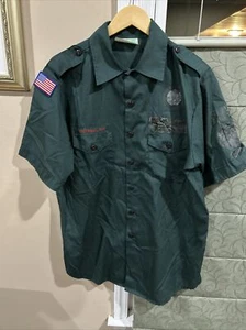 Boy Scout Venture Explorer Green Short Sleeve Mens Large UNIFORM SHIRT #35 - Picture 1 of 9