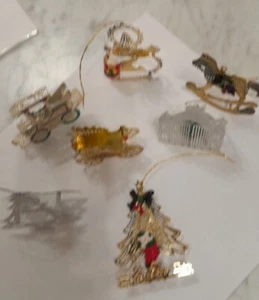 Six Filigreed Cutout Chriatmas Ornaments, Dainty Baby Carriage, Model T - Picture 1 of 13