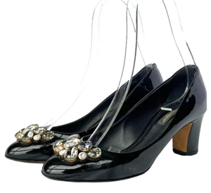 DOLCE&GABBANA Black Patent Leather Low Heel Pumps Rhinestone Buckle, Size 36 - Picture 1 of 13