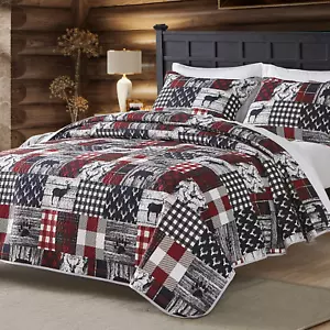 Cabin Quilt Set Queen, Christmas Rustic Quilt Coverlet Bed Set, 3-Piece Lightwei - Picture 1 of 7