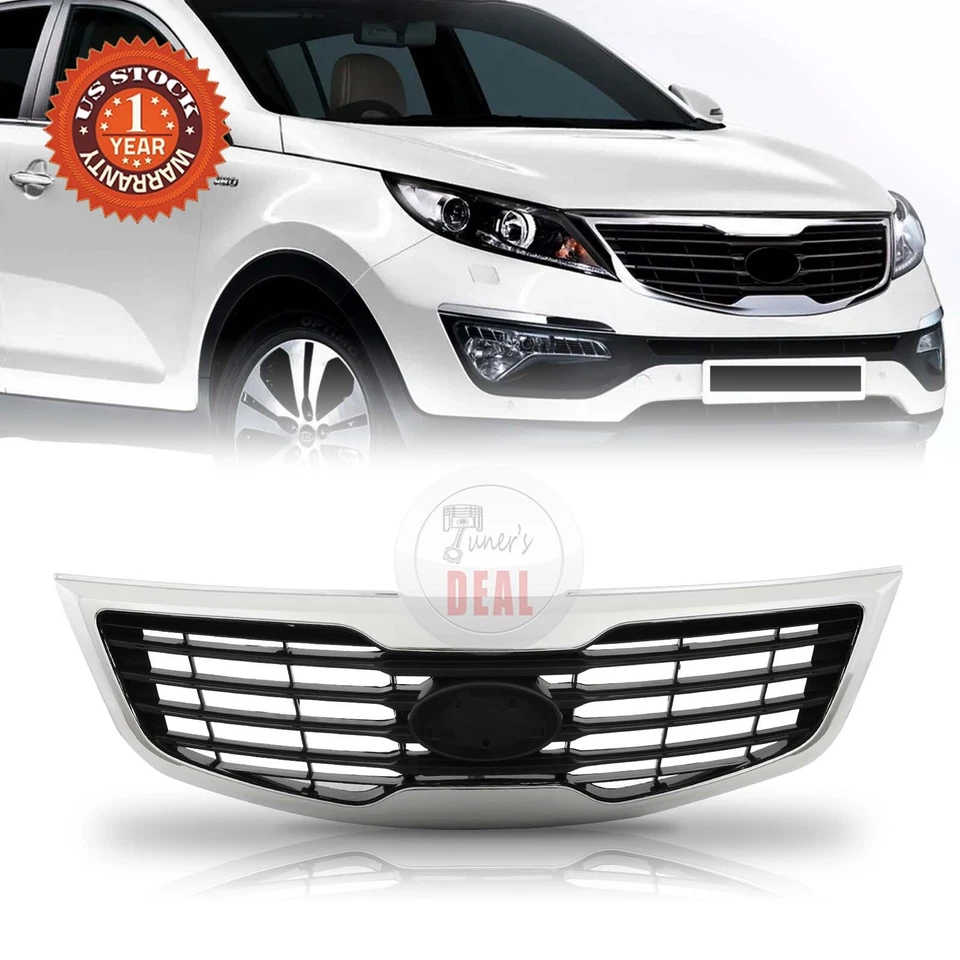 Grille w/ Gray Insert Fit 2010 2011 2012 2013 Kia Sportage Chrome Shell Plastic Foto 1 de 4