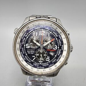 Citizen Eco-Drive Chronograph Watch Men 43mmBlack Dial Silver World Time Runs