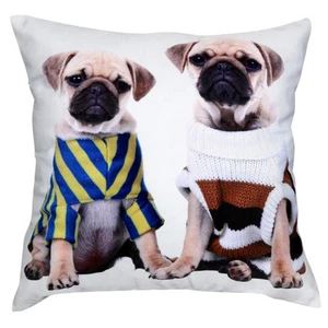 Zwei Mops Hunde Pullover Druck Baumwolle 18” x 18” Kissenbezug Kissen Schlafsofa - Bild 1 von 1