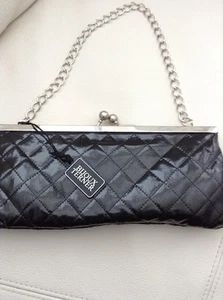 Black Quilted Baguette Clutch With Silver Chains trap - Picture 1 of 3