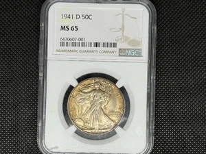 1941-D MS65 Walking Liberty Half Dollar NGC TONED BEAUTIFUL - Picture 1 of 2