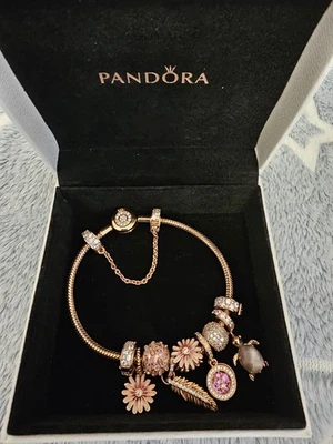 Original Pandora Moments Armband rosé mit Charms, 20 cm Länge, nur 1 x getragen - Bild 1 von 4