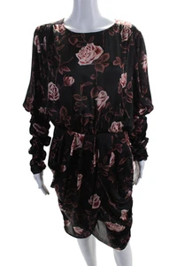 Zara Womens Floral Print Long Sleeves Tulip Dress Black Pink Size Large - Picture 1 of 6