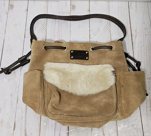 Bolso Cartera UGG Australia Para Mujer Marrón Claro Gamuza Cuero Magnético Cierre Cinchado - Imagen 1 de 15