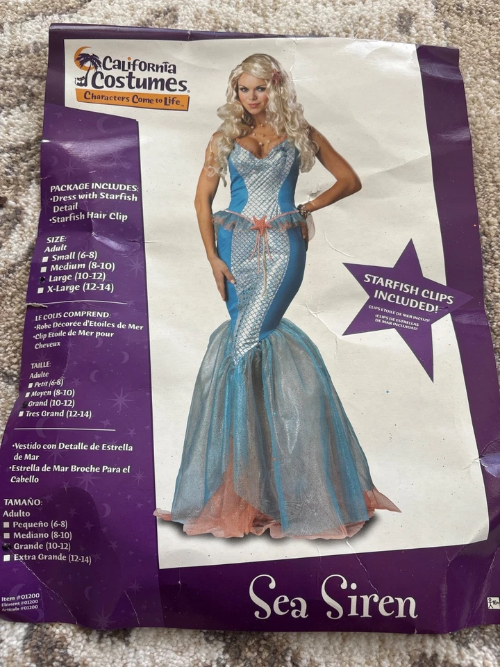 Mermaid Sea Siren Adult Woman Costume Large 10-12  California Costumes - Image 1 of 4