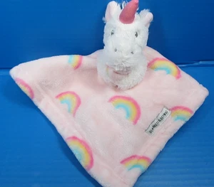 Blankets & Beyond Pink And White Rainbow Unicorn Plush Baby Security Nunu - Picture 1 of 8