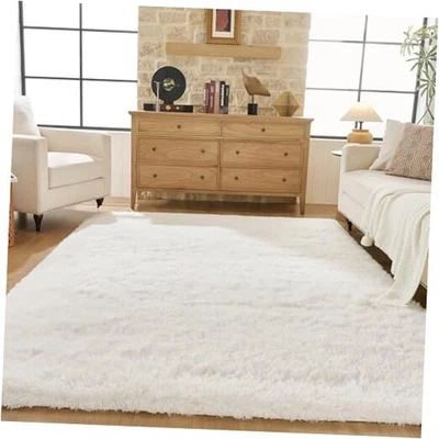 White Fluffy Area Rugs for Bedroom - Small 3x5 Soft Shag Rug for Living Room  - Image 1 of 4