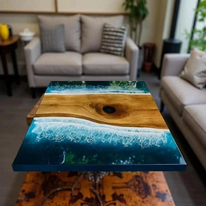 Océano Resina Epoxy de Mesa – 36" Cuadrado Handmade Madera Muebles para Hogar - Imagen 1 de 11