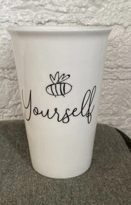 🐝(Be) Yourself Ceramic 16oz Off White Coffee Tea Tall 5.5” Cup Mug or Vase - Picture 1 of 8